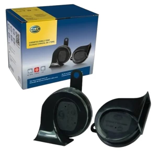 Set Pito Tipo Caracol 12V Negro 400/500 Hz 113DB Hella