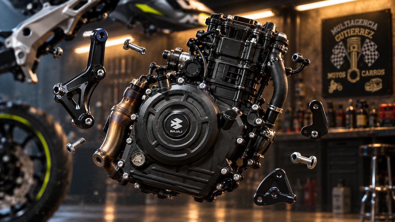 Detalle del motor y sus piezas